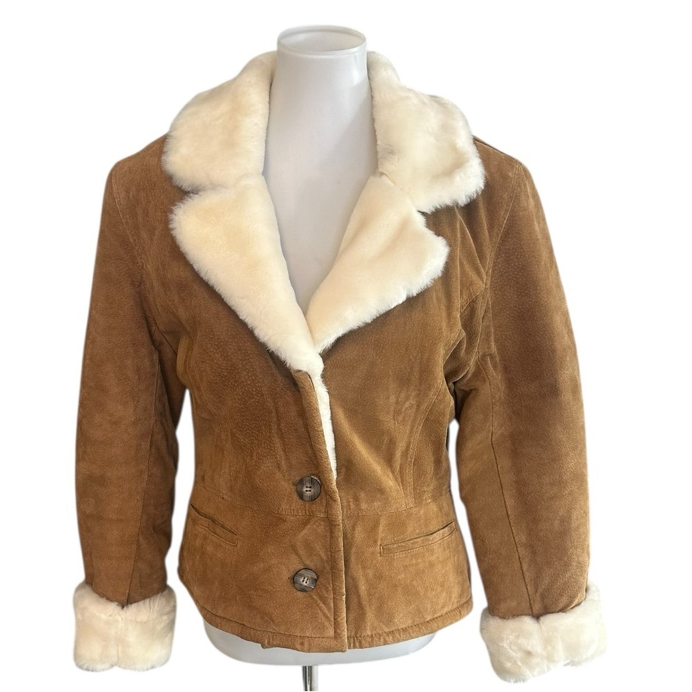 J Percey Marvin Richards Leather Faux Fur Camel Fitted Winter Penny Lane Coat S